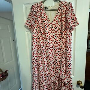 Talbots Cream Midi Dress with Red Cherry Print